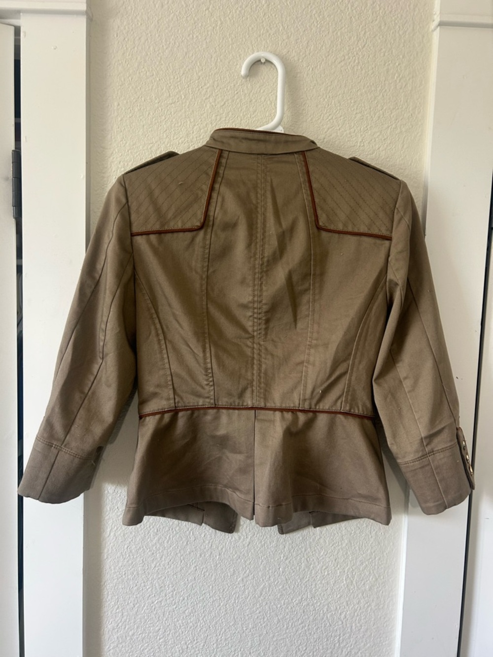 White House Black Market Taupe Utility Jacket with Contrast Trim - Picture 3 of 7